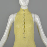 1970s Yellow Knit Maxi Dress with Metallic Silver Lurex