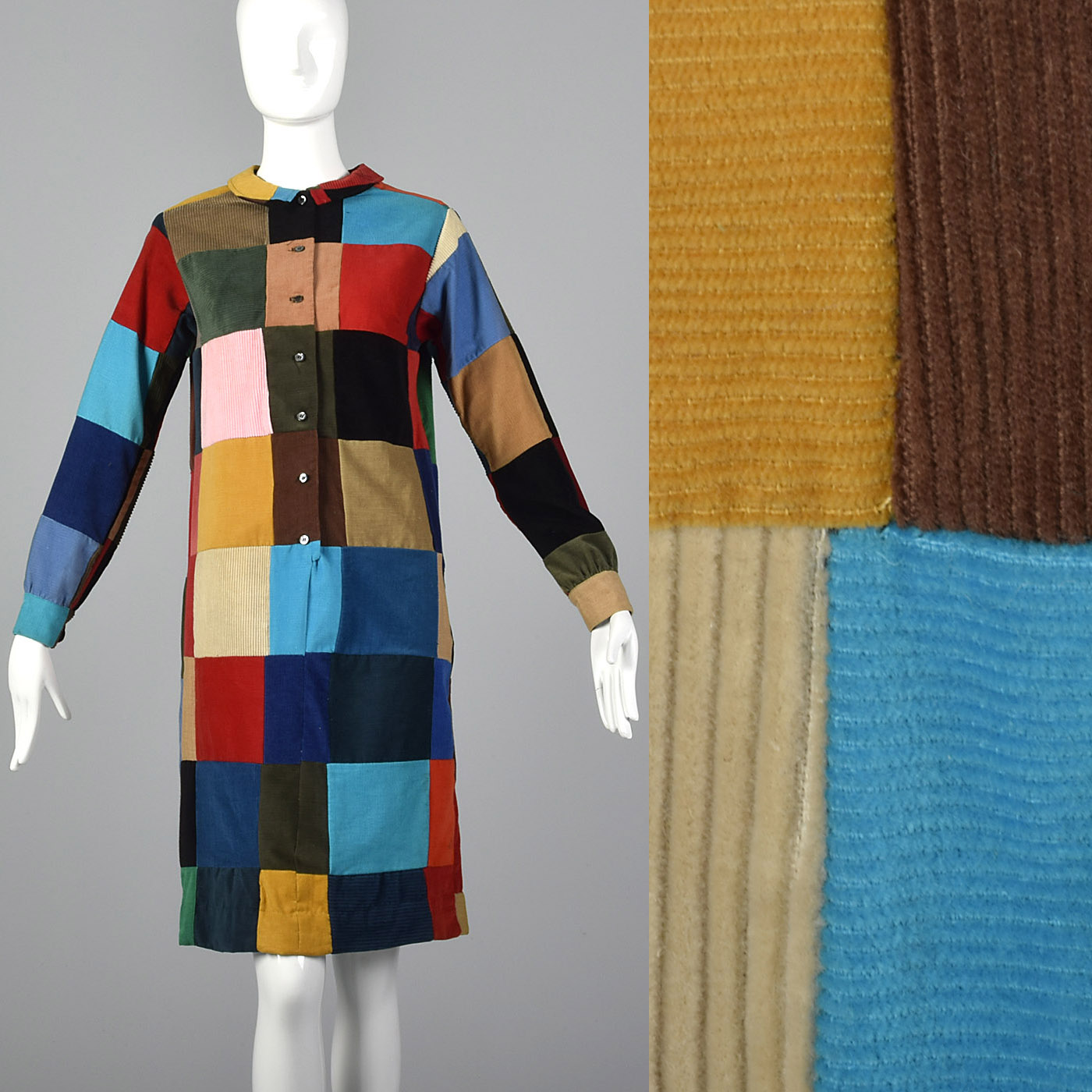 1960s Quilted Patchwork Corduroy Dress