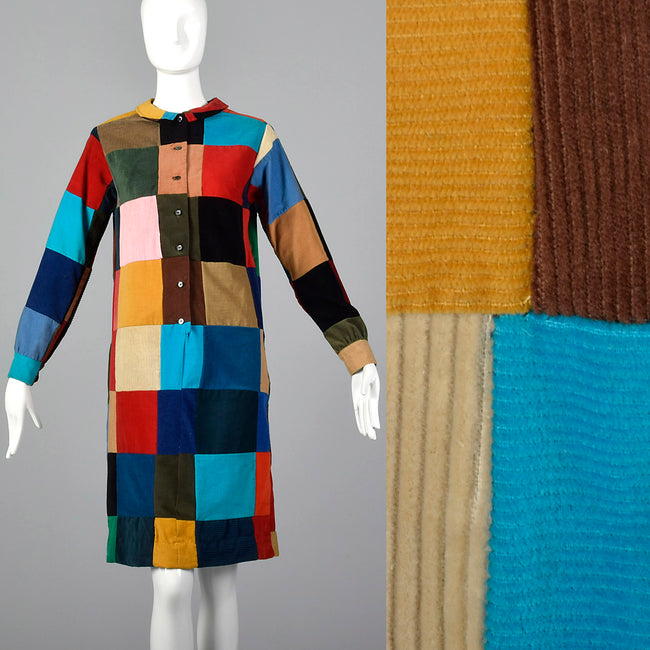 1960s Quilted Patchwork Corduroy Dress