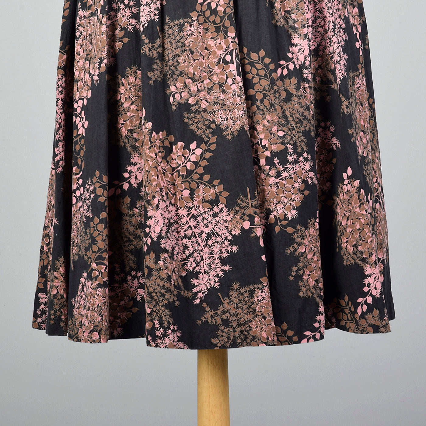 1950s Black and Pink Floral Dress with Drop Waist