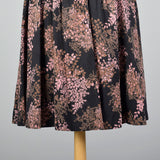 1950s Black and Pink Floral Dress with Drop Waist