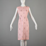 1950s Pink Sleeveless Day Dress with Floral Embroidery