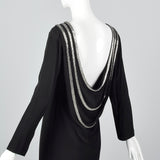 1970s Bob Mackie Little Black Dress with Dramatic Draped Back