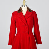 1950s Red Velvet Coat Dress with Mink Collar