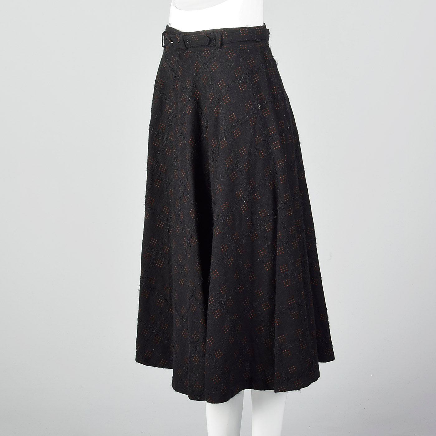 1950s Black Wool Fit and Flare Skirt