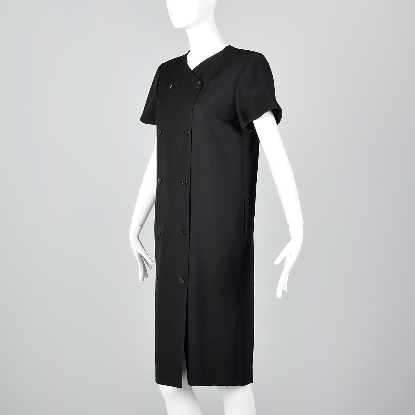 1990s Valentino Black Wool Sack Dress with a Pleated Back