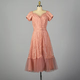 Medium 1940s Pink Lace Party Dress