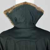 XS 1910s Green Wool Coat with Rabbit Fur Trim