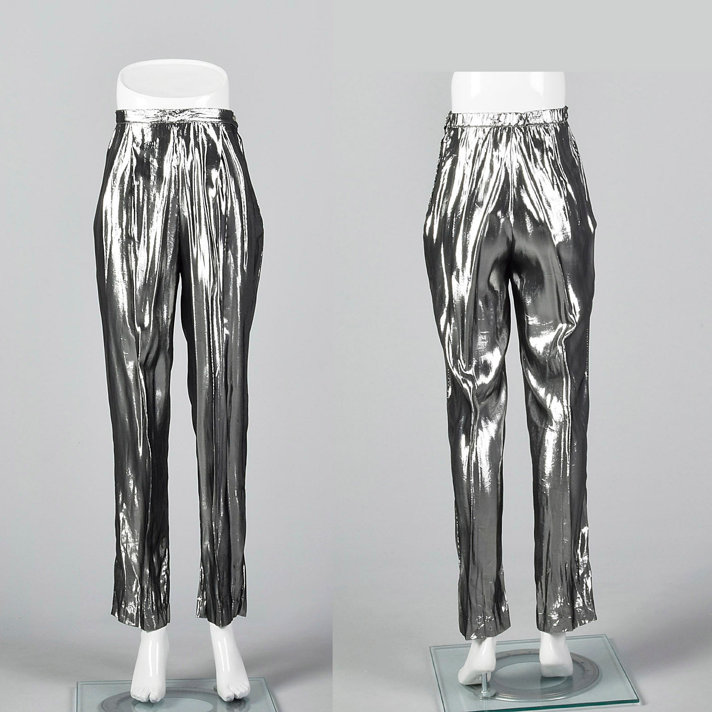 1980s Shiny Silver Lamé Pants, Deadstock