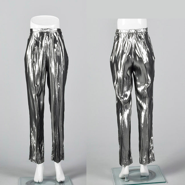 1980s Shiny Silver Lamé Pants, Deadstock