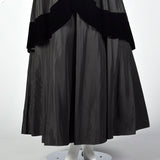 1950s Black Taffeta Evening Dress with Velvet Trim