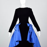 Pilar Rossi Unique Black Velvet Gown with Dramatic Blue Taffeta Peplum