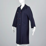 1960s Navy Blue Coat with Ribbon Stripe Taffeta Lining