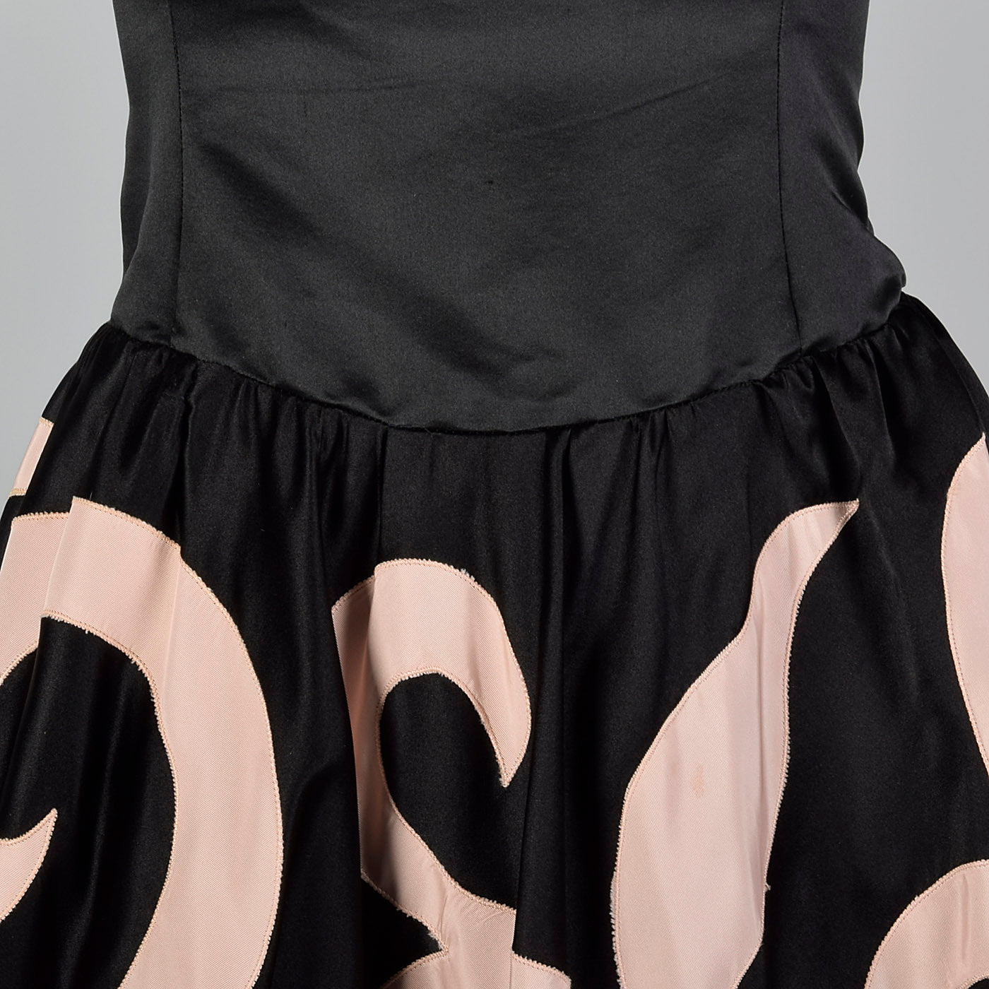 1980s Black Party Dress with Applique Full Circle Skirt
