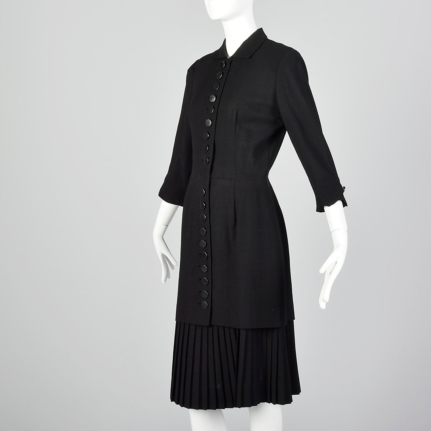 Small 1950s Black Dress with Pleated Underlay