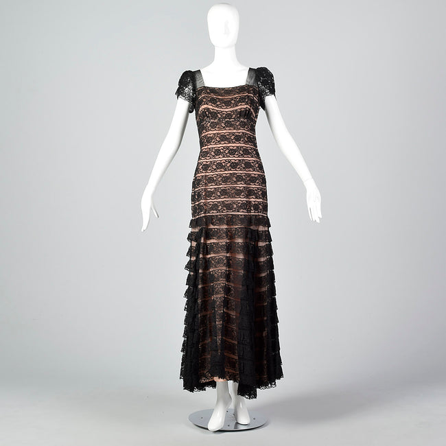 1940s Black Lace Mermaid Dress