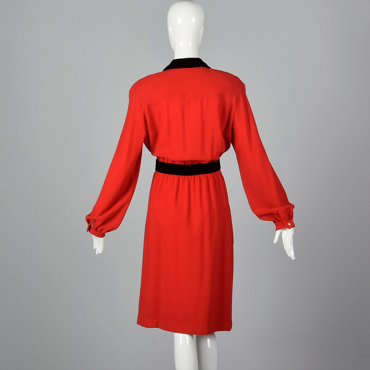 1980s Valentino Boutique Red Dress with Black Trim