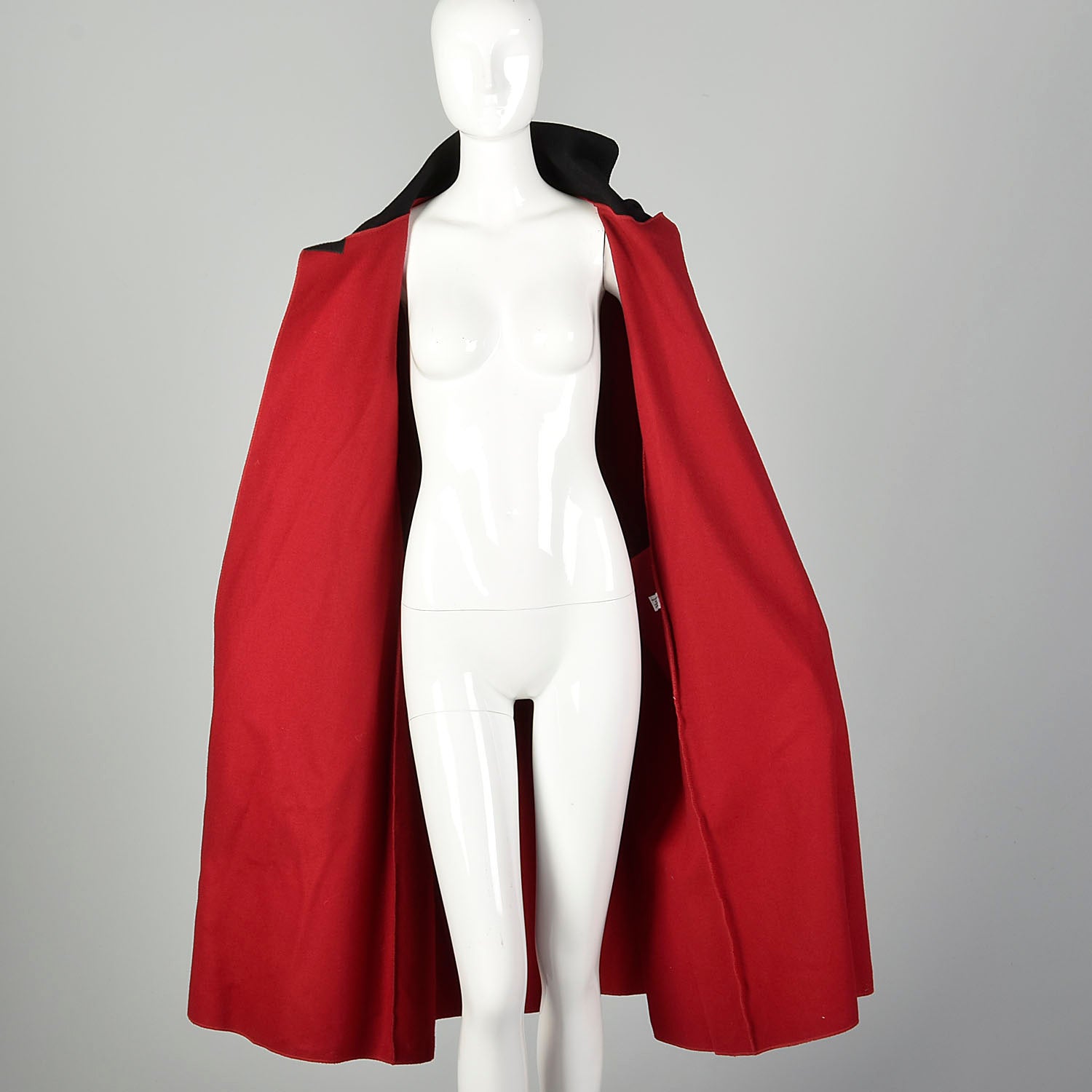 OSFM 1980s Osgood Smuk Red Wool Swing Cloak Leather Appliqué