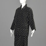 1980s Gianni Versace Skirt Oversized Blazer & Wrap Skirt in Black Velvet with White Polkadots