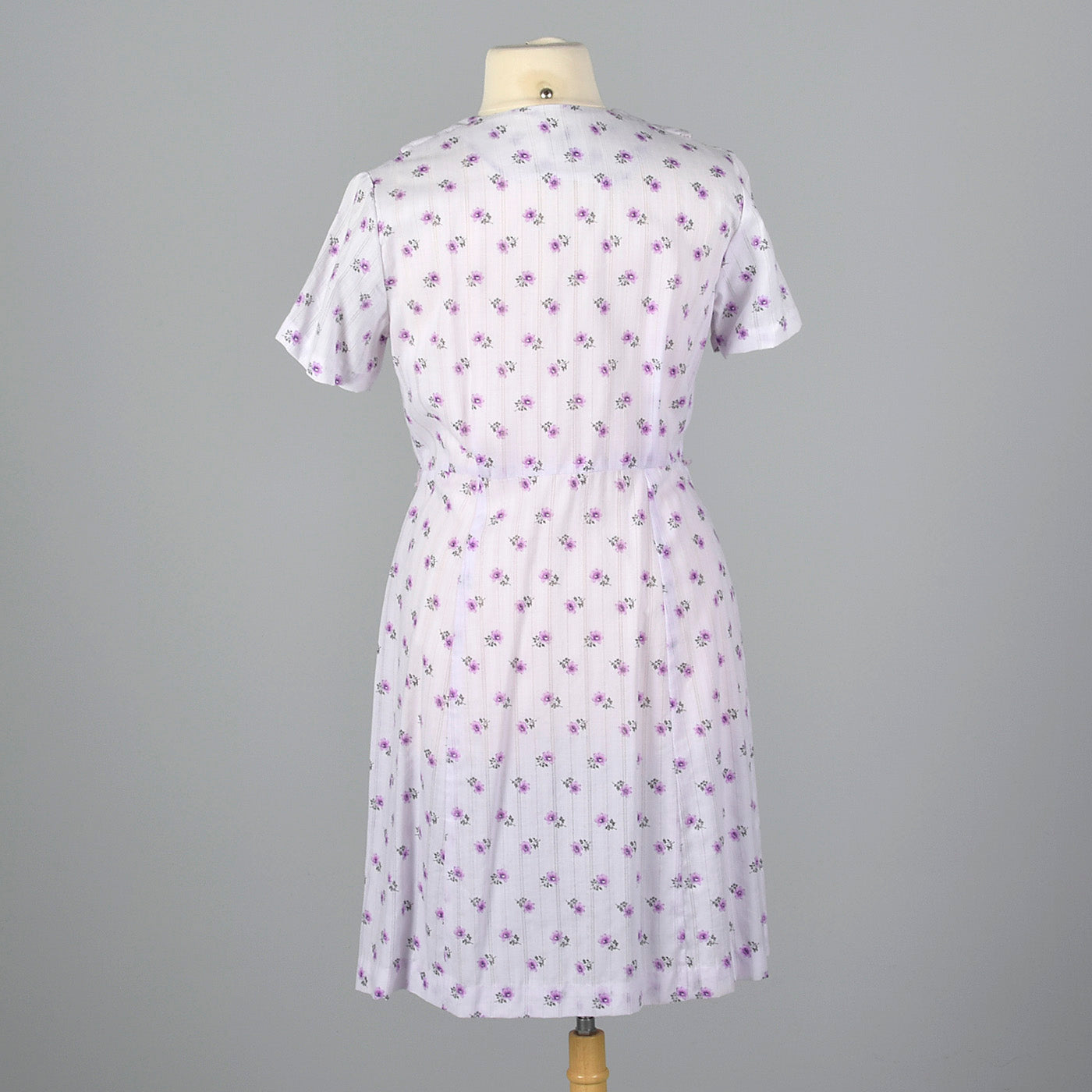 1950s Purple Floral Dress with Scallop Collar