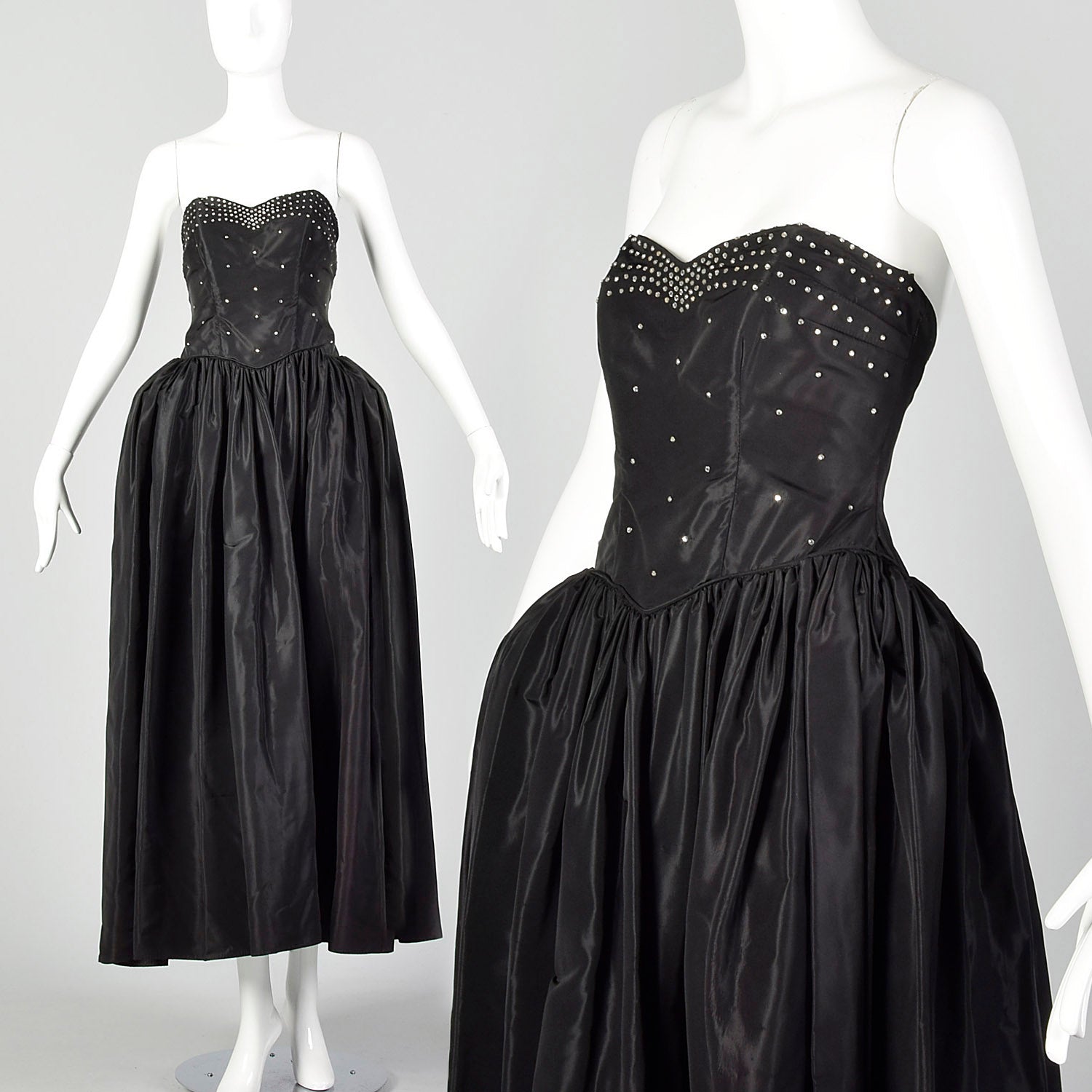 XXS 1940s Black Taffeta Evening Gown Formal Party Dress with Panniers Style & Salvage XXS 1940s Black Taffeta Evening Gown Formal Party Dress with Panniers Style & Salvage
