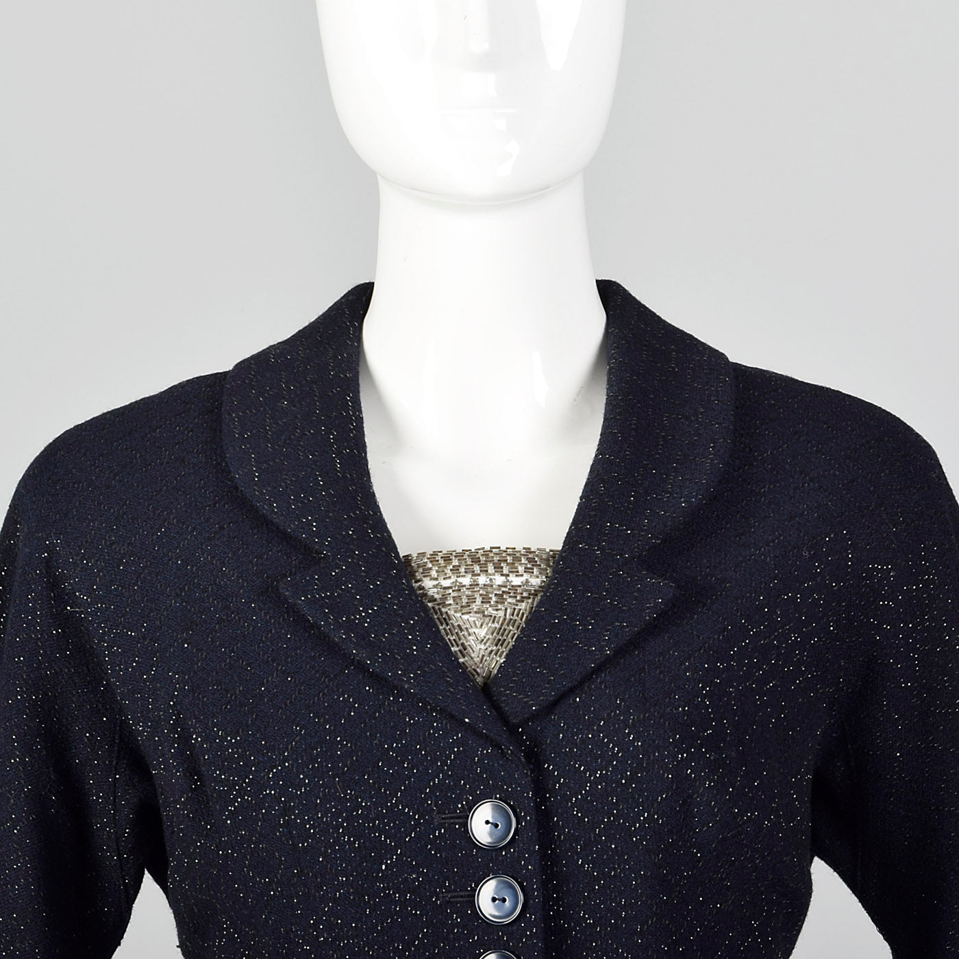 1950s Navy Blue Dress with Silver Glitter Textile