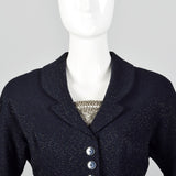 1950s Navy Blue Dress with Silver Glitter Textile