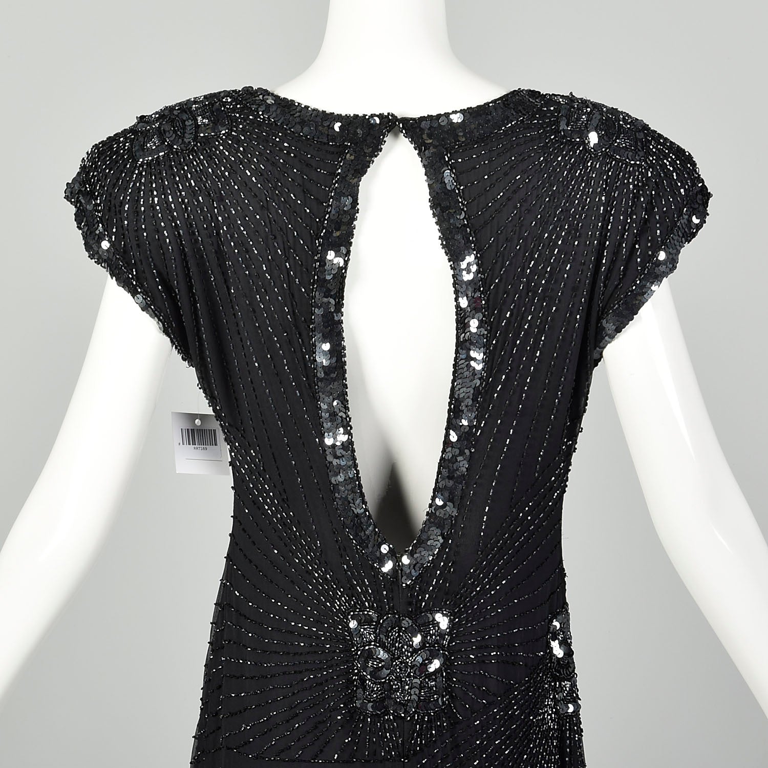 Medium 1980s Black Silk Beaded Dress Cocktail Party Keyhole Back
