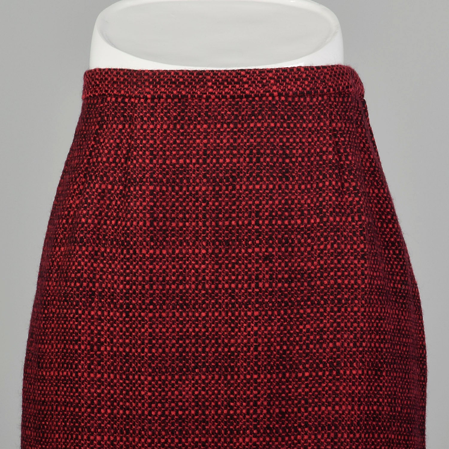 1960s Red & Black Wool Tweed Pencil Skirt