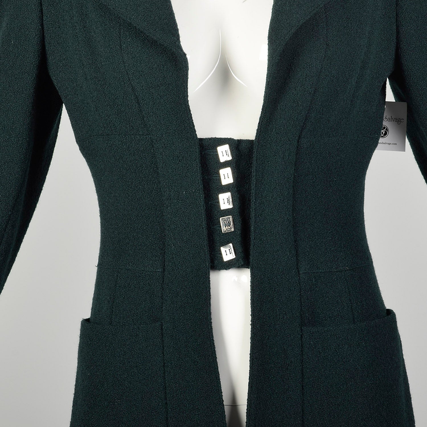 Small 1990s Karl Lagerfeld Blazer Avant Garde Green Wool Wide Lapel