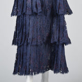 1970s Scaasi Boutique Navy Blue Formal Lace Evening Dress