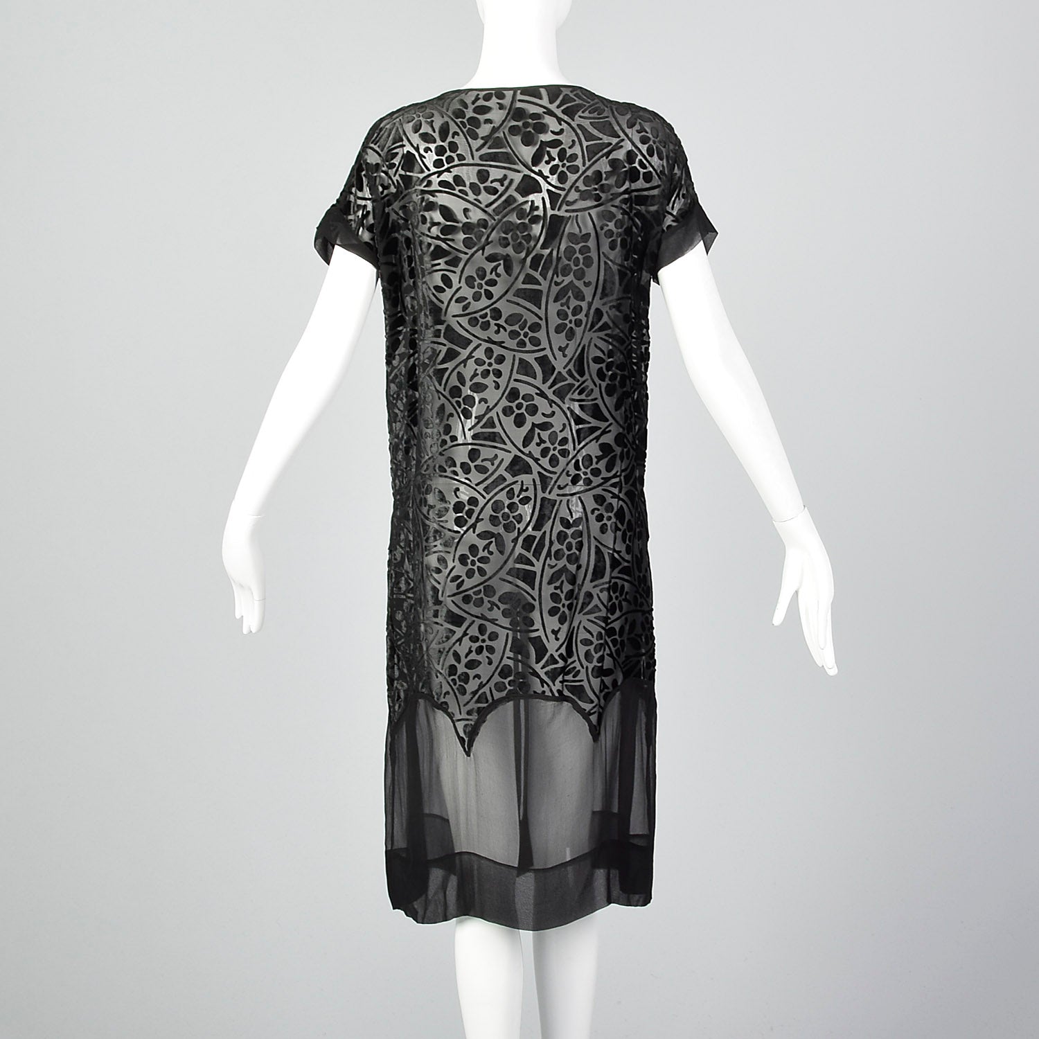 1920s Dress Black Velvet Devoré with Art Deco Buckle