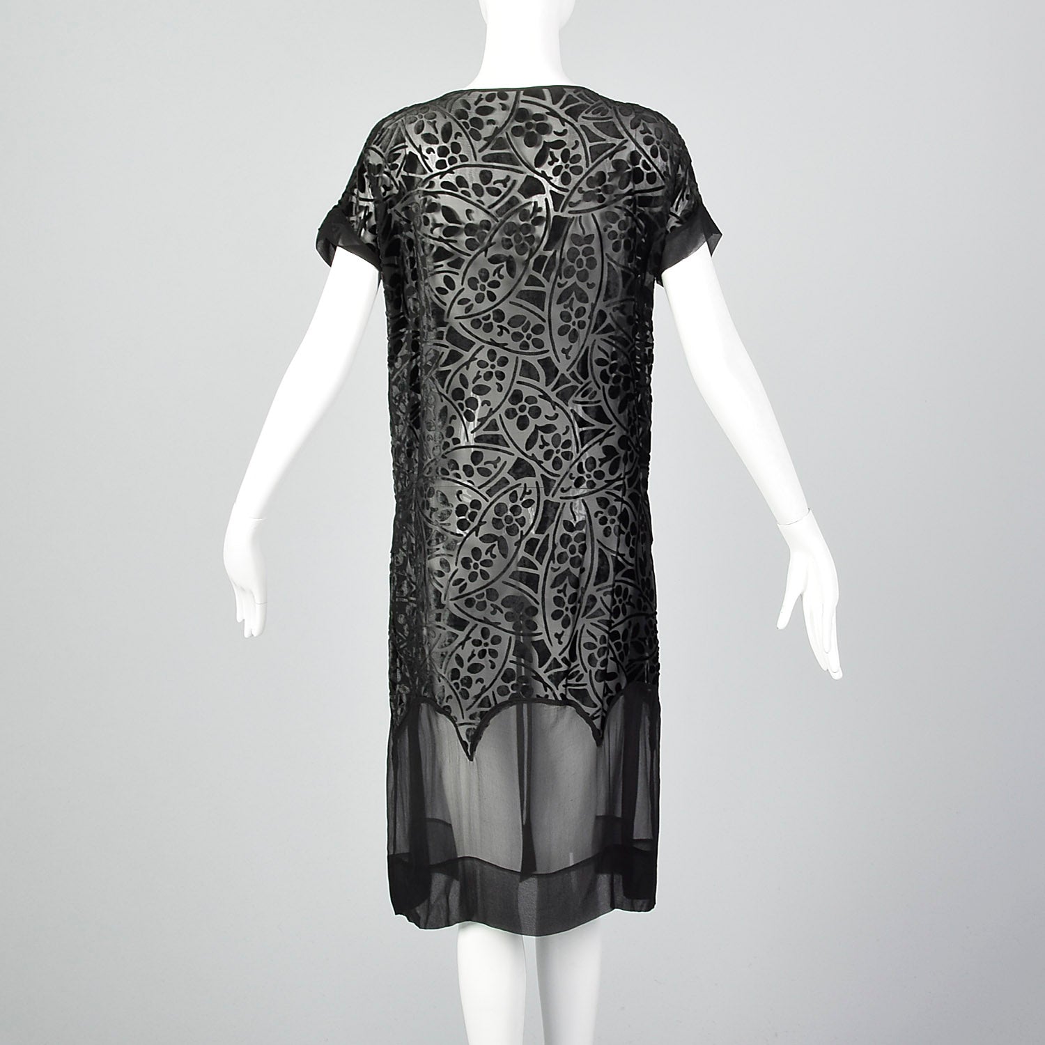 1920s Dress Black Velvet Devor with Art Deco Buckle Style & Salvage 1920s Dress Black Velvet Devor with Art Deco Buckle Style & Salvage