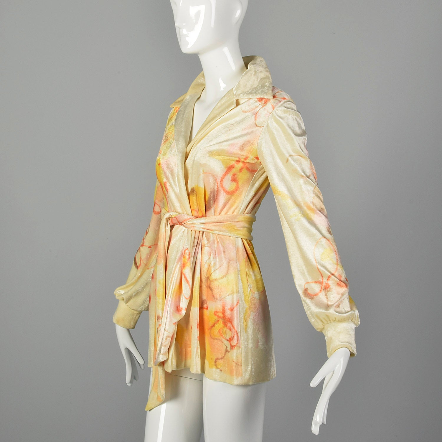 XS Holly Harp 1970s Cream Hand Painted Wrap Top