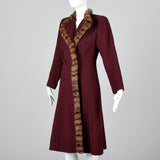 1940s Burgundy Wool Coat with Fur Trim