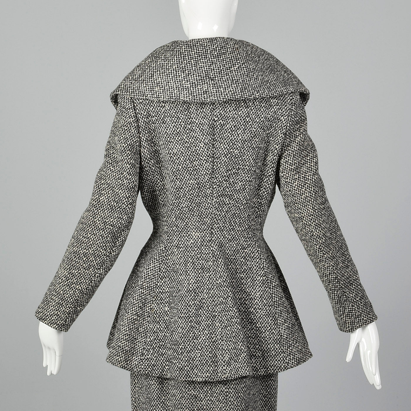 1950s Wool Tweed Skirt Suit with Sculptable Portrait Collar