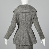 1950s Wool Tweed Skirt Suit with Sculptable Portrait Collar