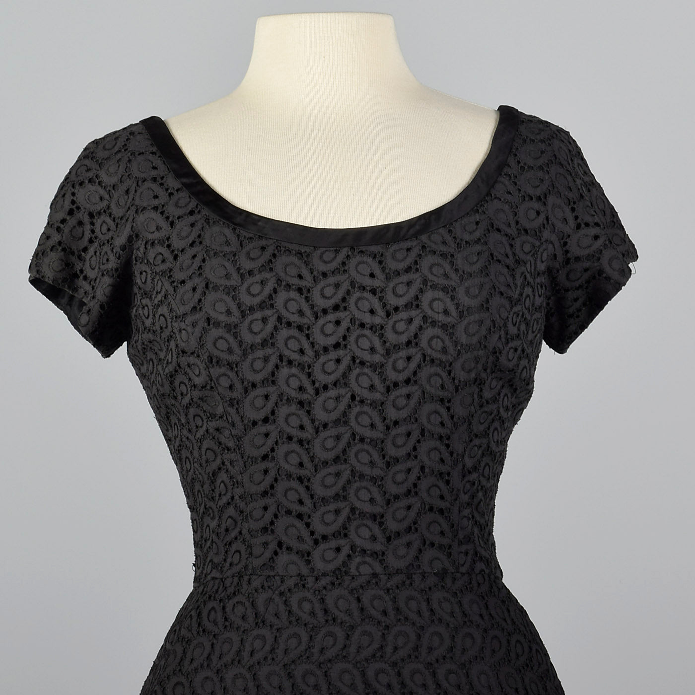 1950s Eyelet Overlay Dress with Large Peplum Waist