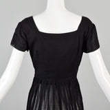1950s Sheer Black Dress with Mother of Pearl Buttons