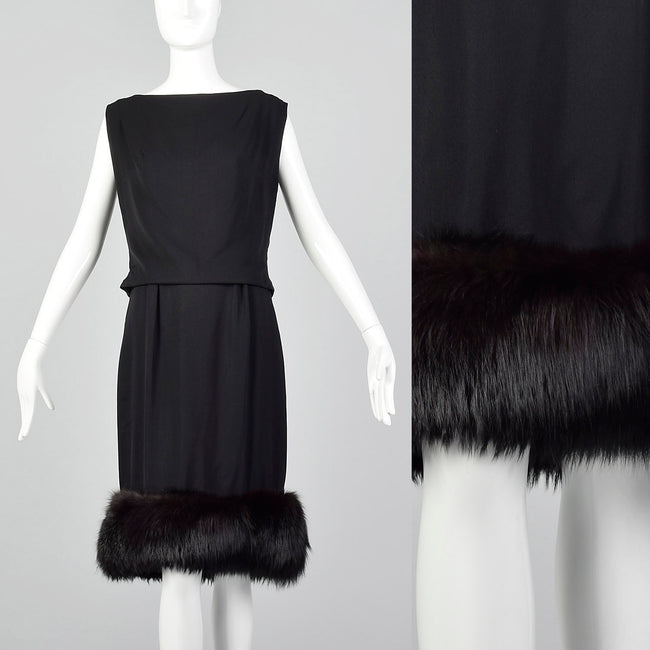 Small Sam FriedLander 1960s Black Dress with Fox Fur Hem