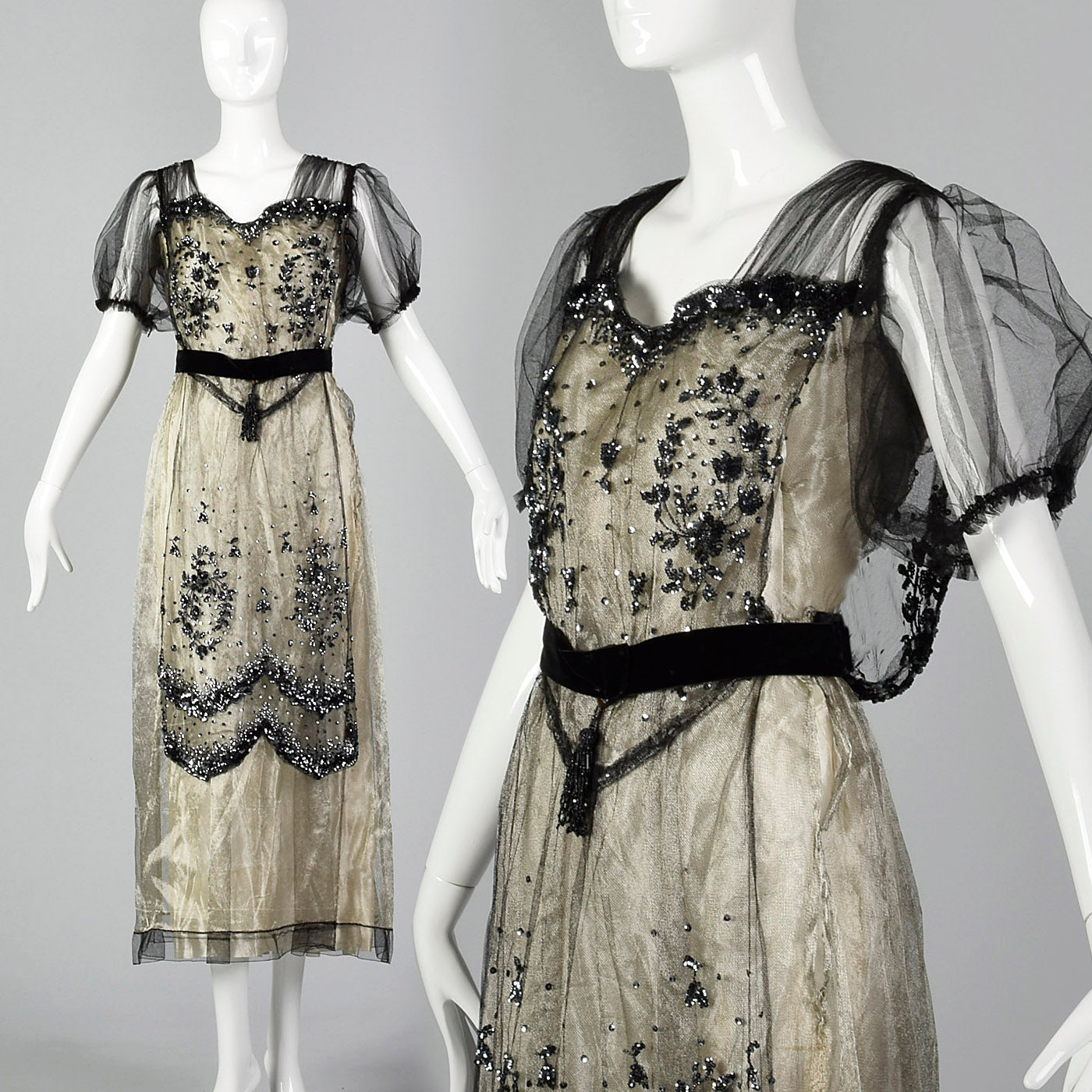 1910s Antique Belle Epoque Evening Dress