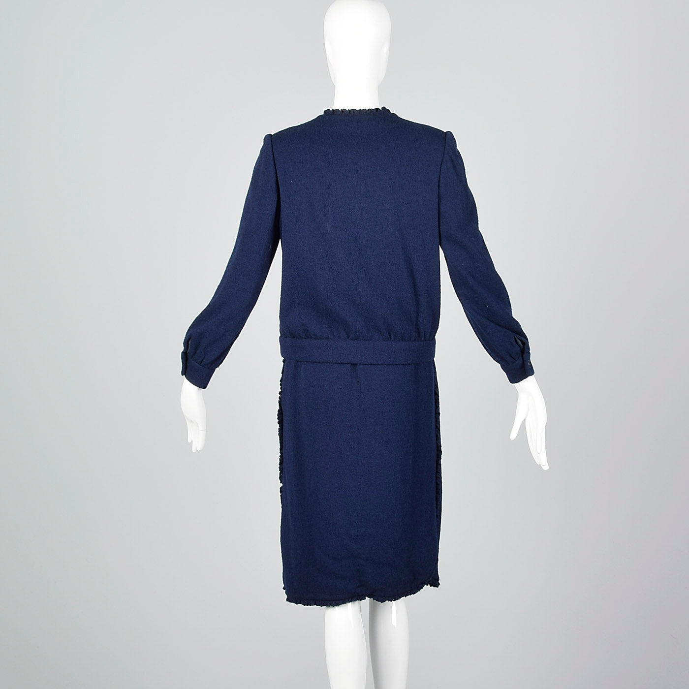 Medium 1970s Bill Blass Skirt Suit Navy Blue Knit Jacket