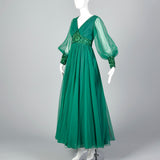 1970s Emerald Green Gown with Bishop Sleeves