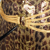 Medium 2000s Strapless Sequin Gown Leopard Evening Dress Goddess Formal Puddle Train