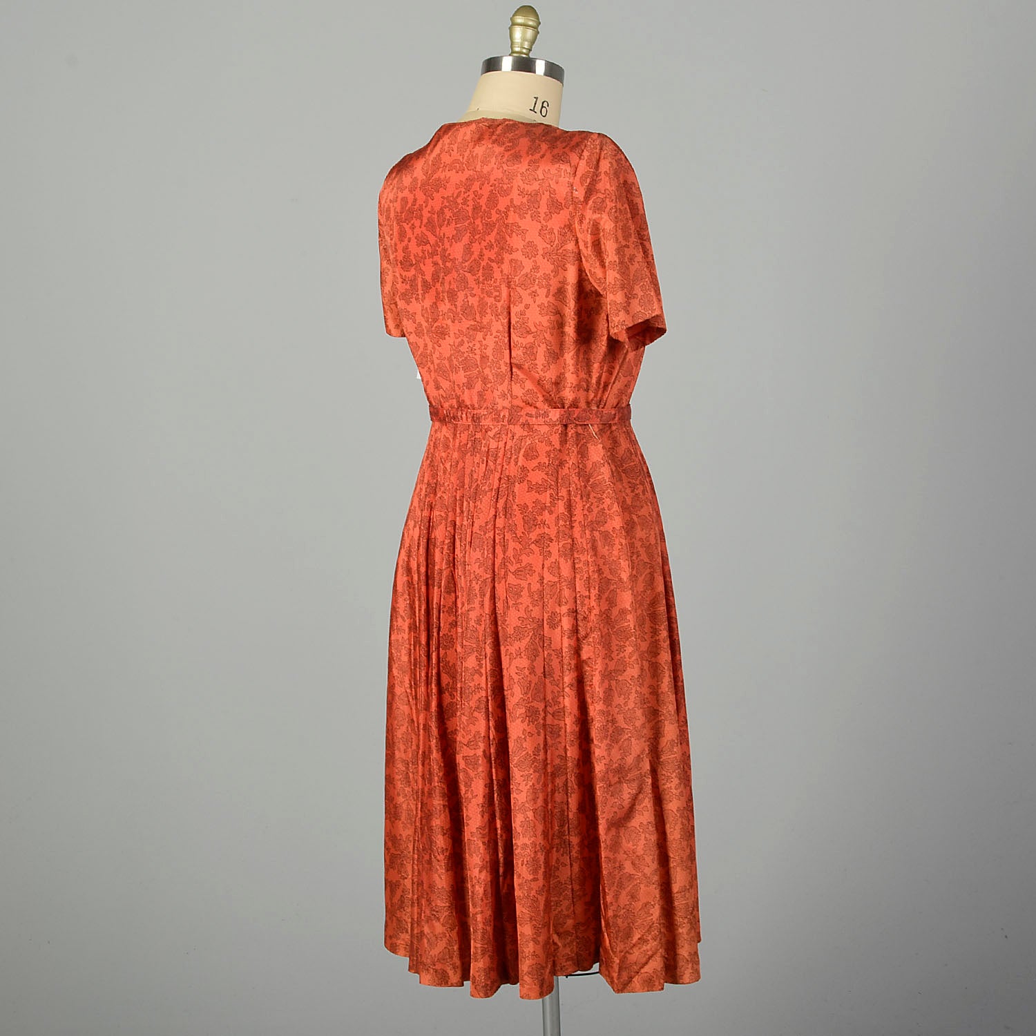 XXL 1950s Dress Short Sleeve Volup Orange Cocktail Autumn Black Floral Lace Print