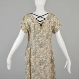 1940s Silk Dress with Velvet Faux Lace Back