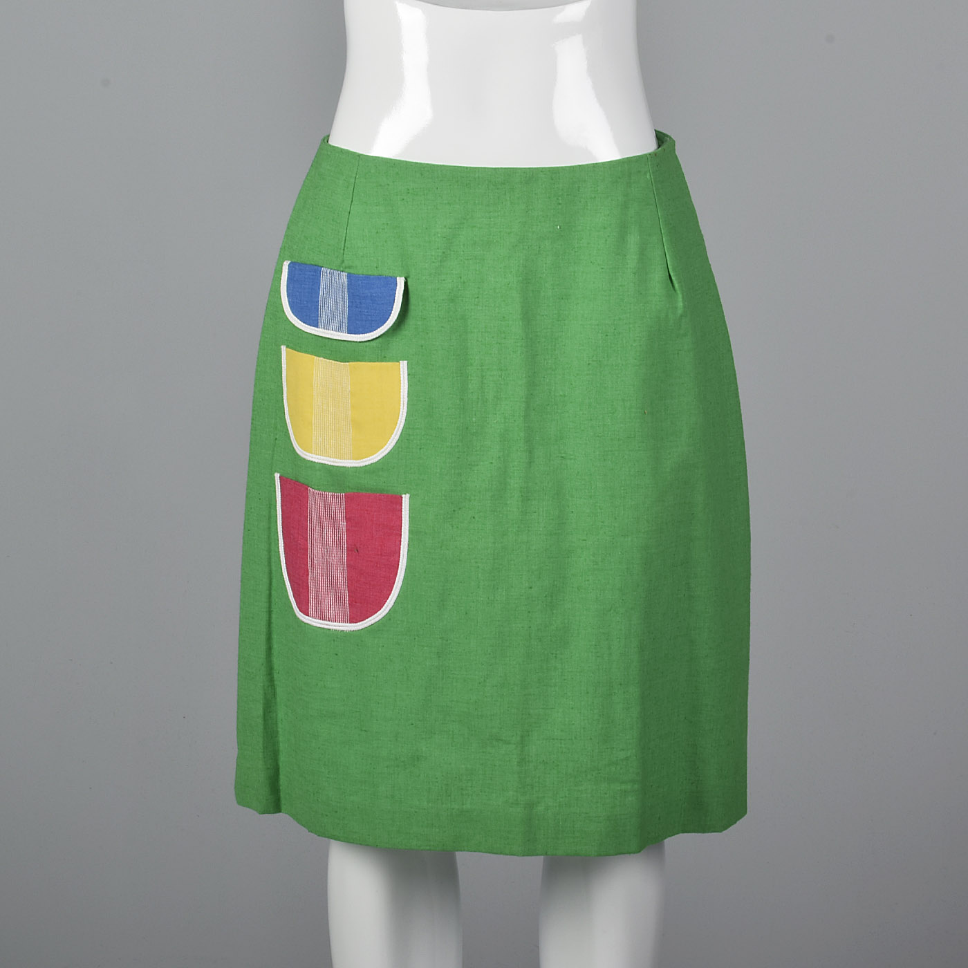 1960s Deadstock Green Mini Skirt with Patch Pockets