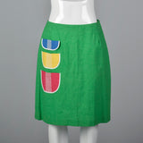1960s Deadstock Green Mini Skirt with Patch Pockets