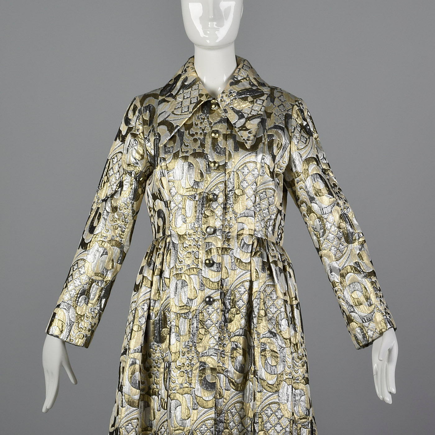 Dramatic 1970s Metallic Brocade Maxi Coat