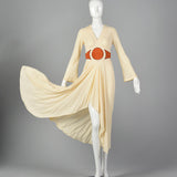 1970s Asymmetric Cream Dress with Suede Applique